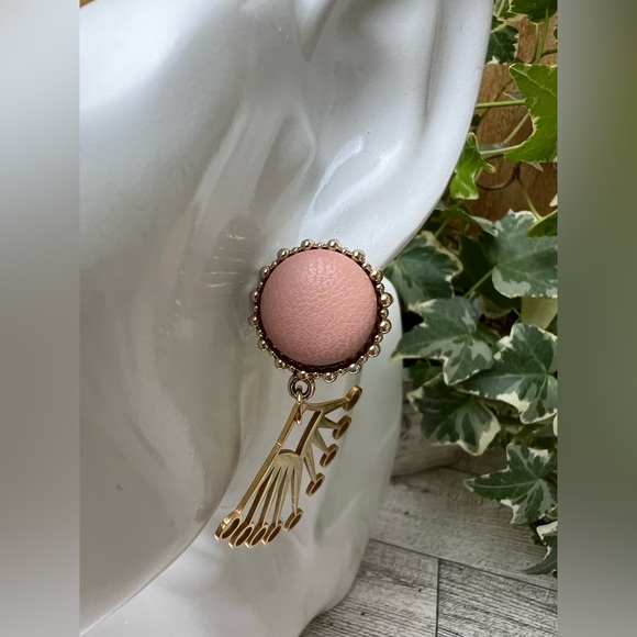 Gold & Pink Art Nouveau-Inspired Dangle Earrings - Trendy Retro Earrings - Picture 8 of 12